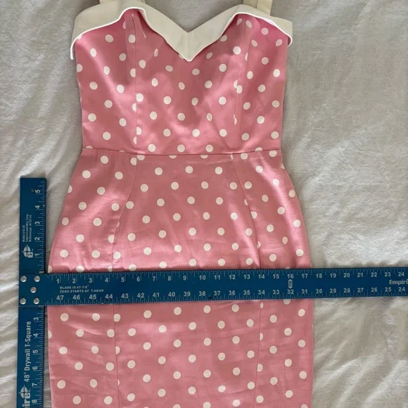 Pinup Girl Deadly Dames Wiggle Dress Pink White Polka Dot Retro Rockabilly Belt - Picture 5 of 16